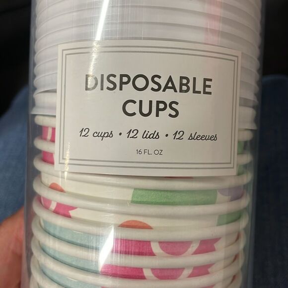 New Eccolo flower print 70s theme 12 tea coffee cups includes lid & sleeves - Picture 3 of 5